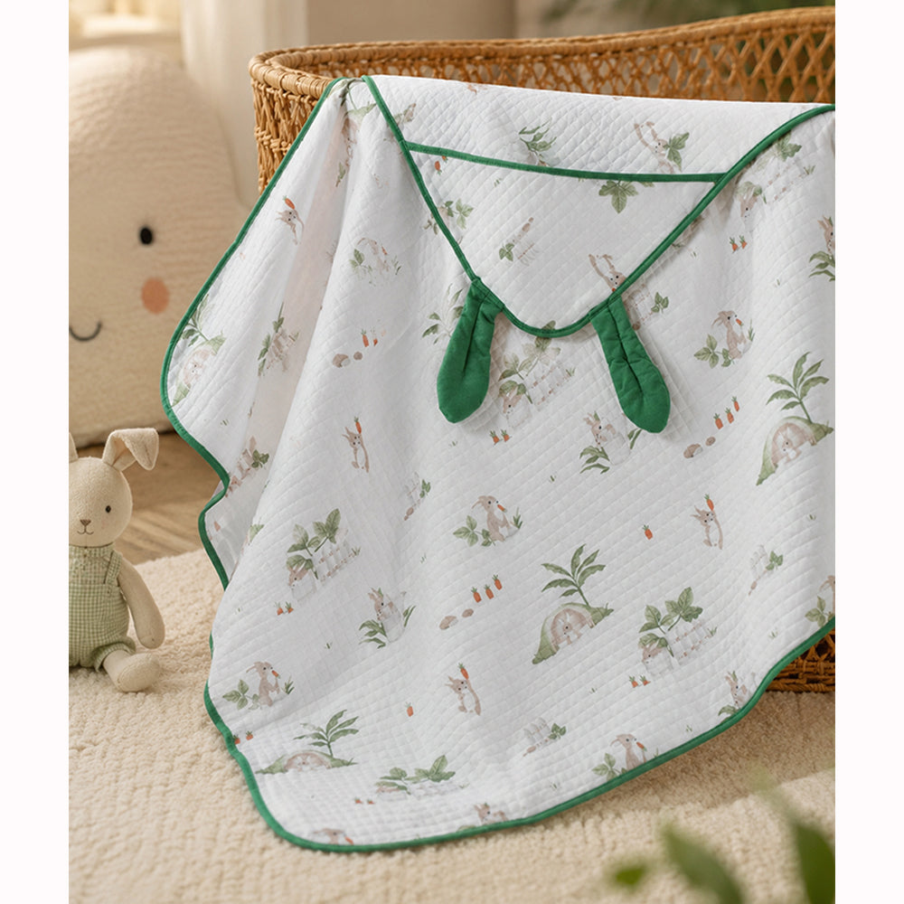 Green Bunny World Wrapper Blanket with Hood for Newborn and Infants