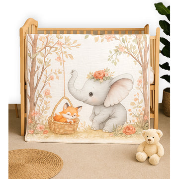 Grey Elephant woodland print Super Soft Breathable pure Muslin cotton Blanket for Infants
