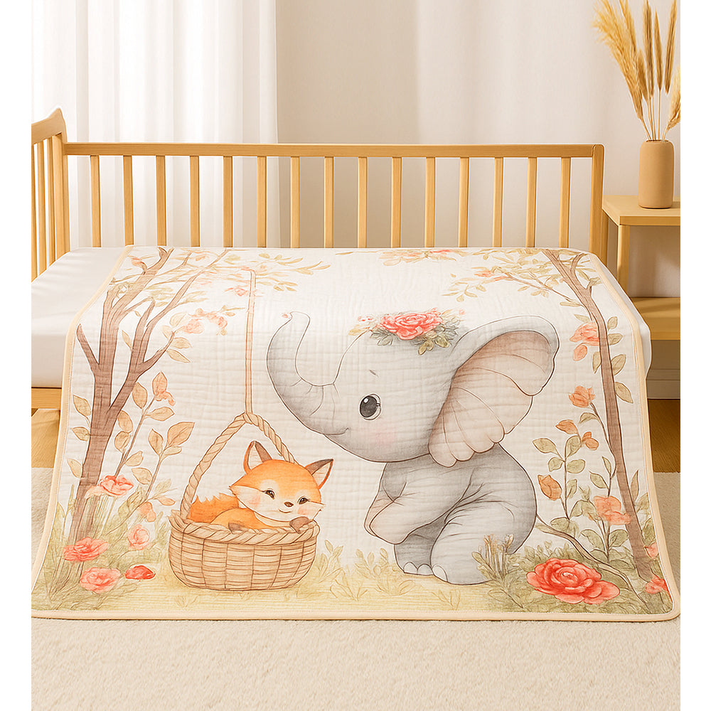 Grey Elephant woodland print Super Soft Breathable pure Muslin cotton Blanket for Infants