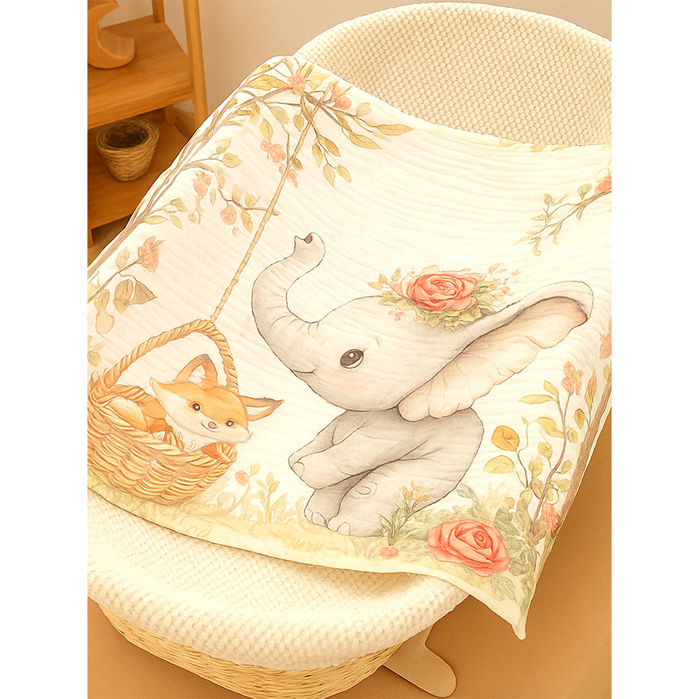 Grey Elephant woodland print Super Soft Breathable pure Muslin cotton Blanket for Infants