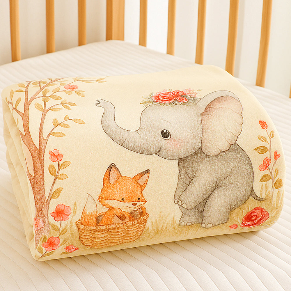 Grey Elephant woodland print Super Soft Breathable pure Muslin cotton Blanket for Infants