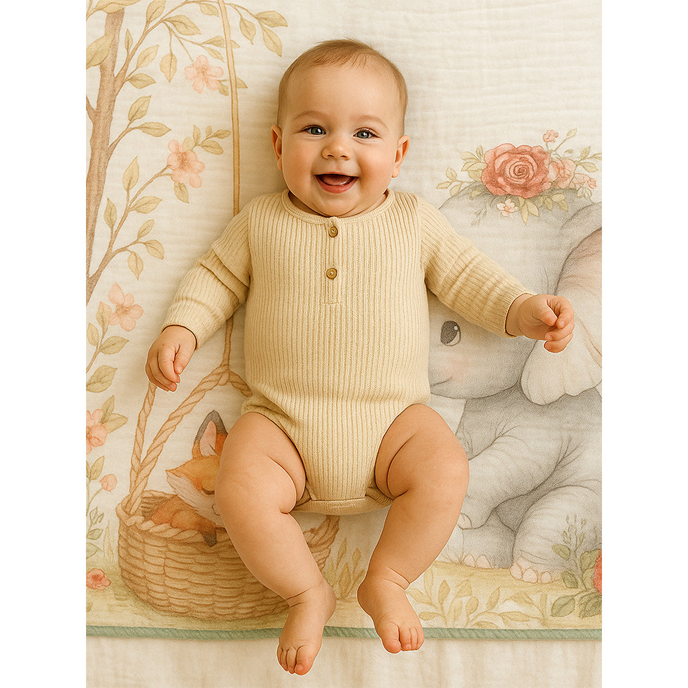 Grey Elephant woodland print Super Soft Breathable pure Muslin cotton Blanket for Infants