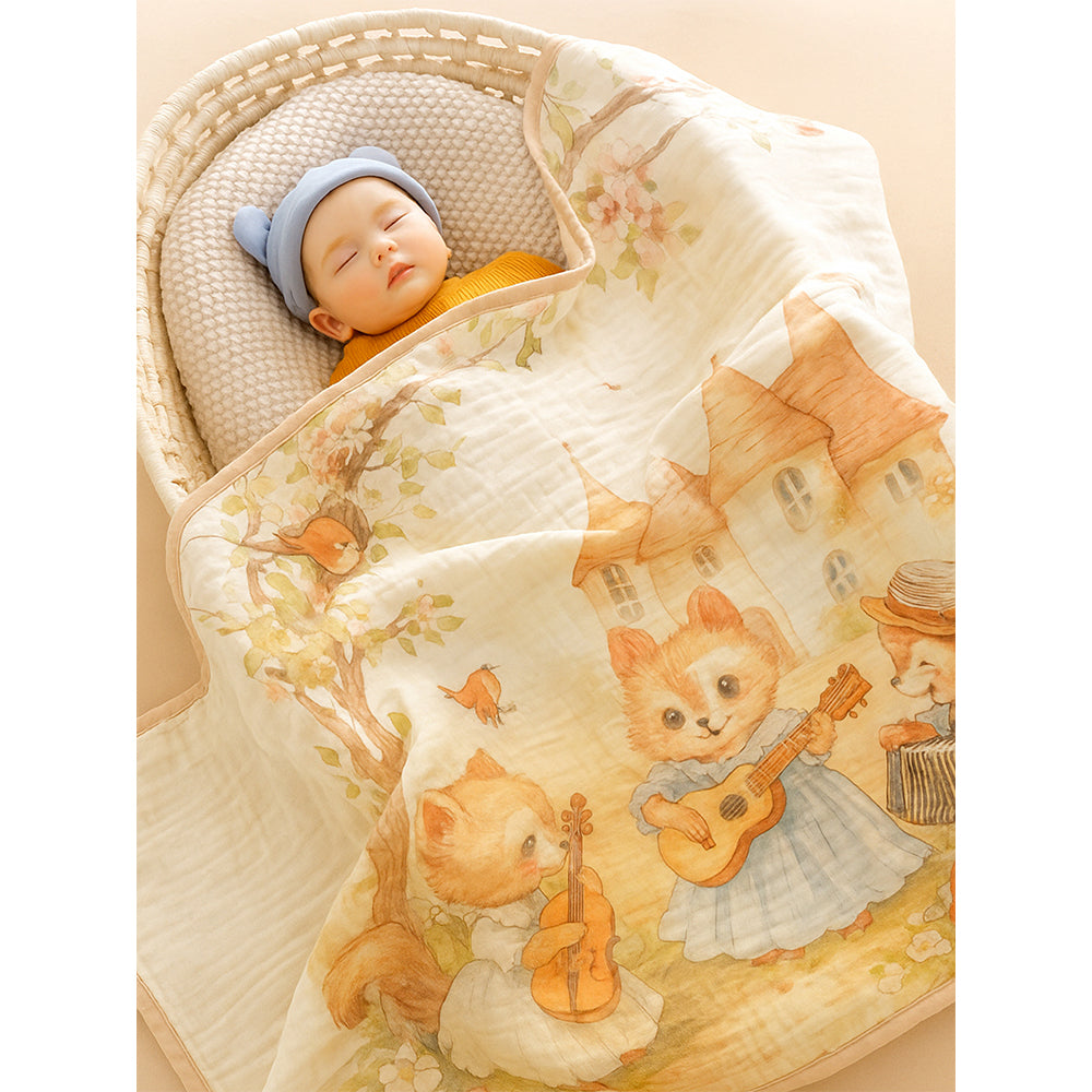 Music Fox Guitar print Super Soft Breathable pure Muslin cotton Blanket for Infants