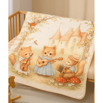 Music Fox Guitar print Super Soft Breathable pure Muslin cotton Blanket for Infants