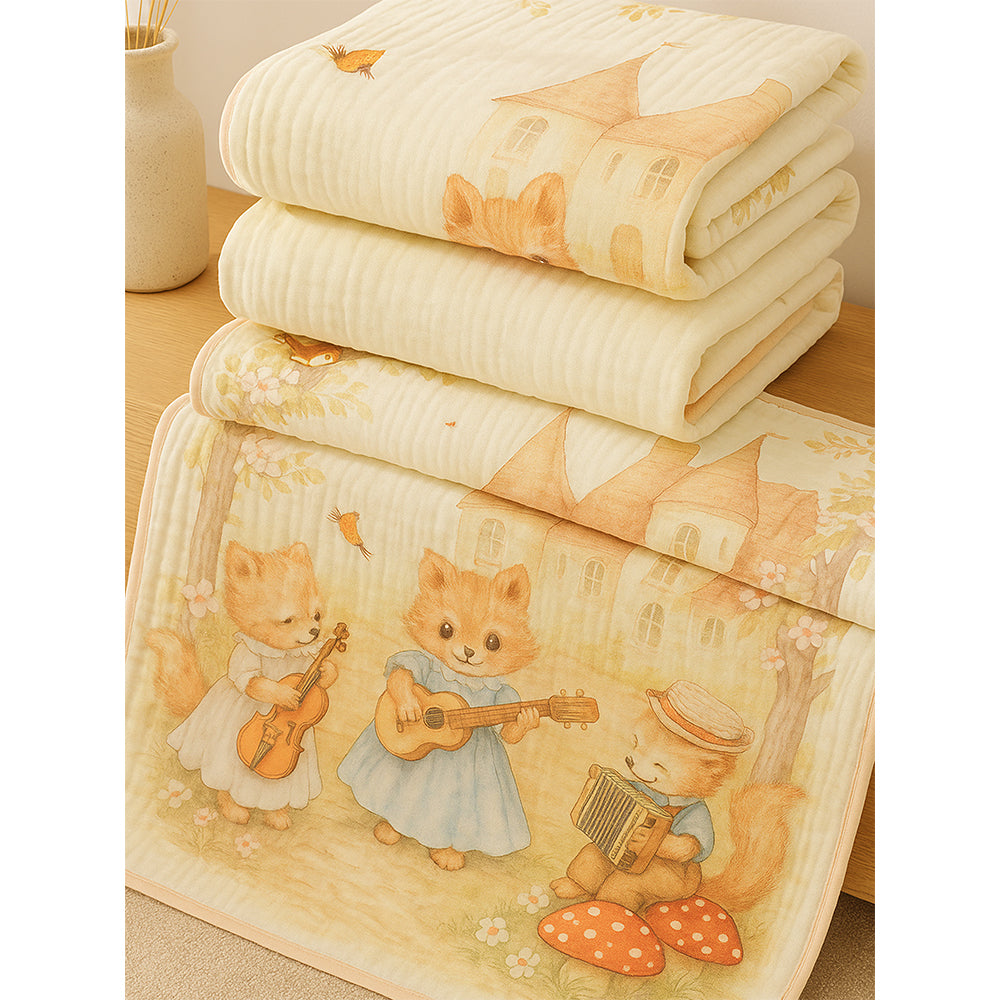 Music Fox Guitar print Super Soft Breathable pure Muslin cotton Blanket for Infants