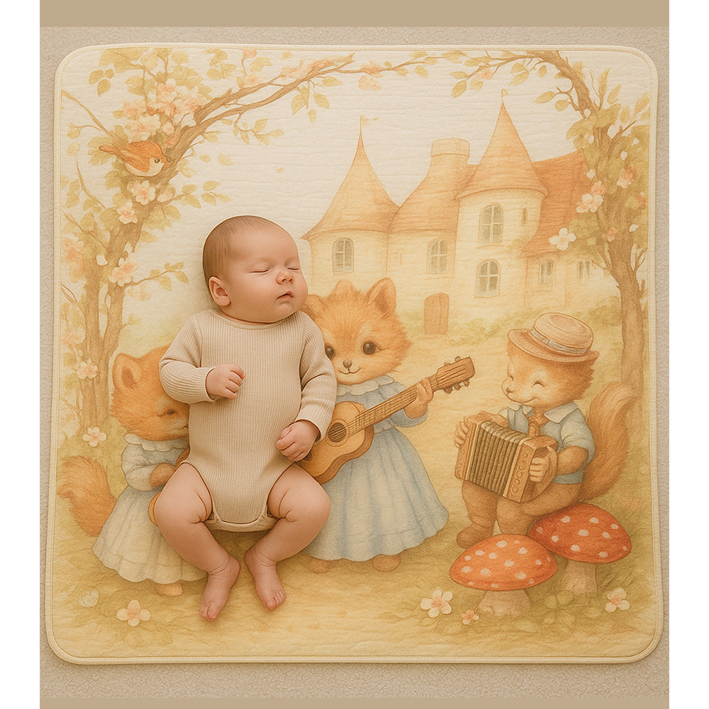 Music Fox Guitar print Super Soft Breathable pure Muslin cotton Blanket for Infants