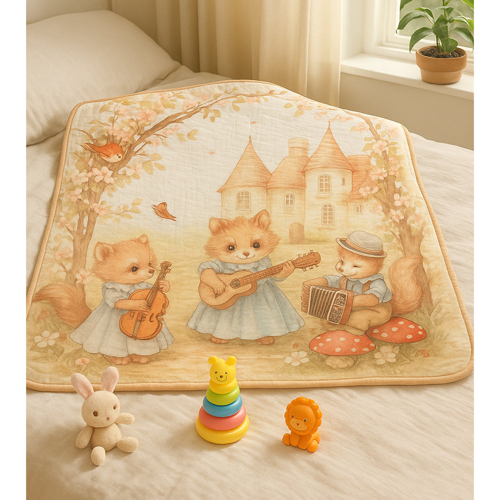 Music Fox Guitar print Super Soft Breathable pure Muslin cotton Blanket for Infants