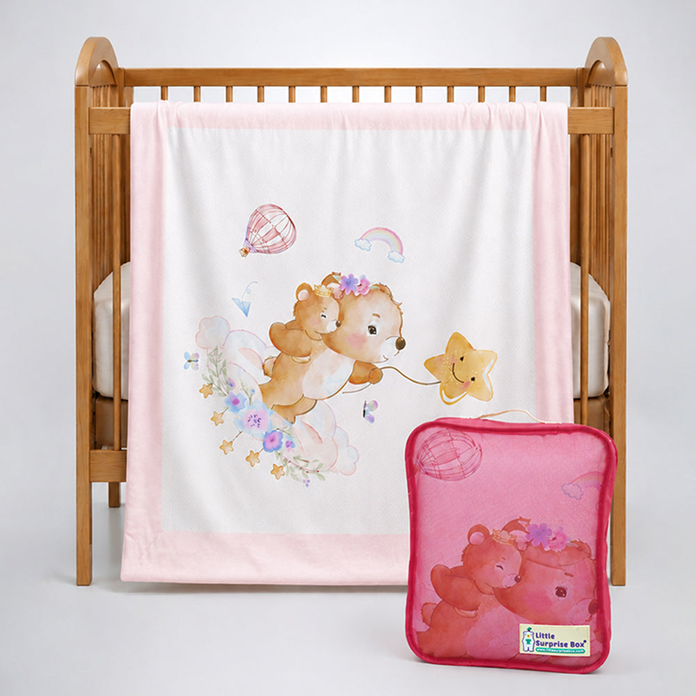 Bear & Star dreams Soft Cotton Winter Blanket for Newborn & Infants with Free Storage Pouch