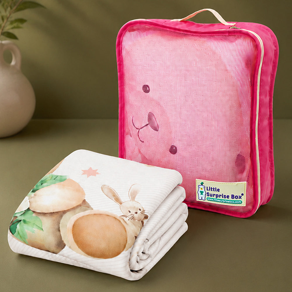 Pink, Prince Bear Soft Cotton Winter Blanket for Newborn & Infants with Free Storage Pouch