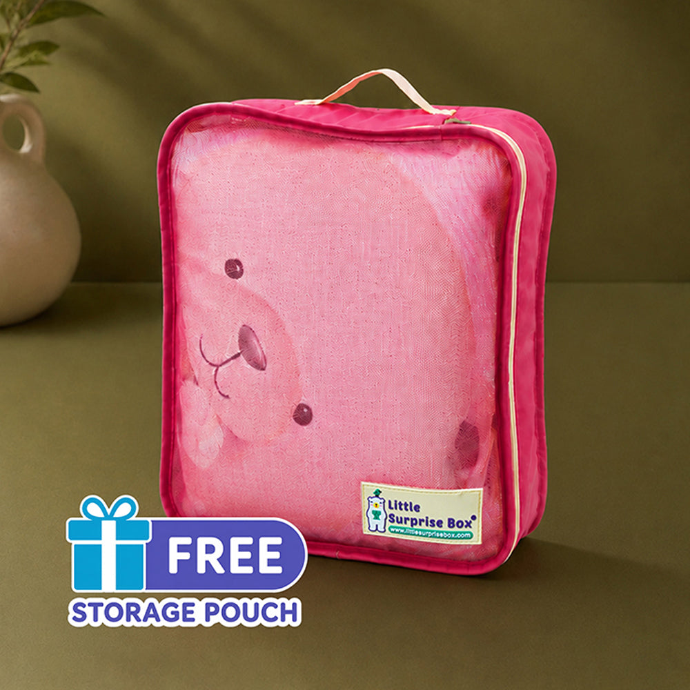 Pink, Prince Bear Soft Cotton Winter Blanket for Newborn & Infants with Free Storage Pouch