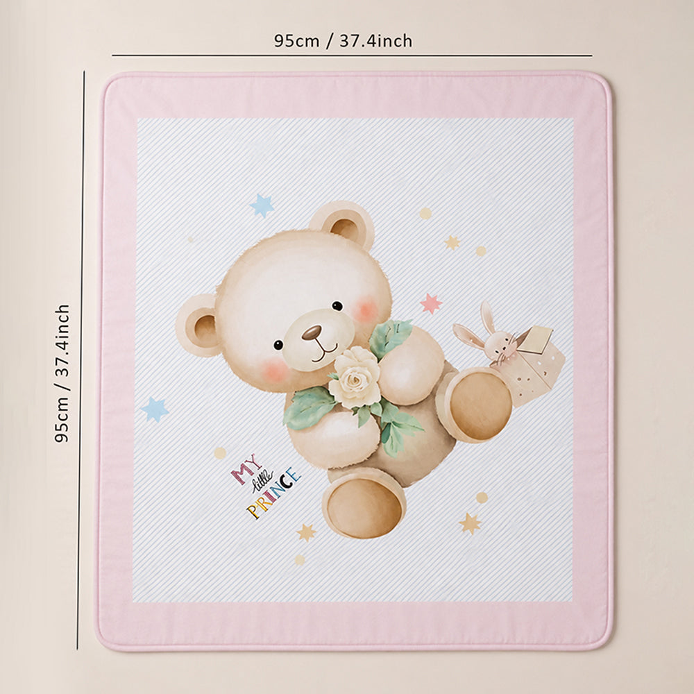 Pink, Prince Bear Soft Cotton Winter Blanket for Newborn & Infants with Free Storage Pouch