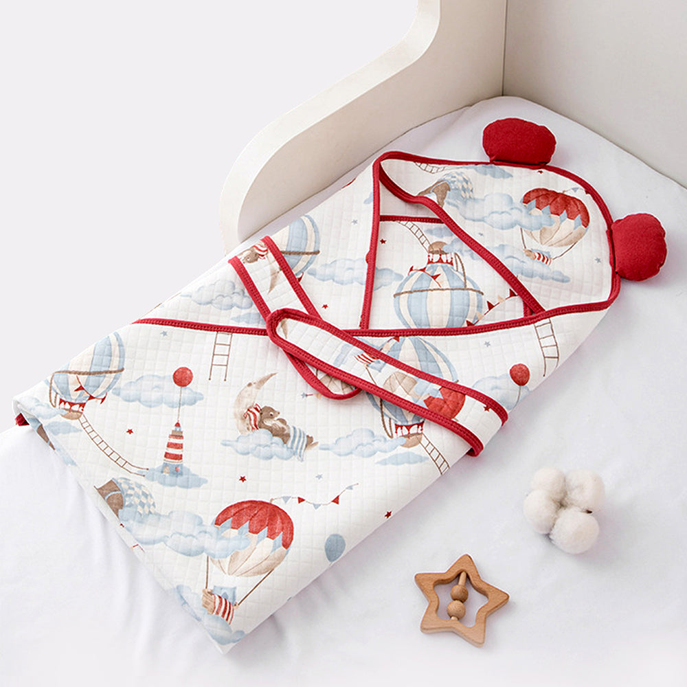 Red Hot Air Baloon wrapper Blanket with Hood for Newborn and Infants