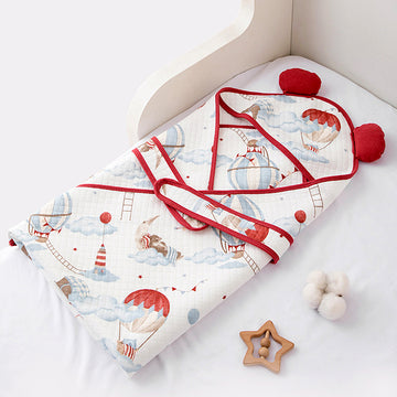 Red Hot Air Baloon wrapper Blanket with Hood for Newborn and Infants