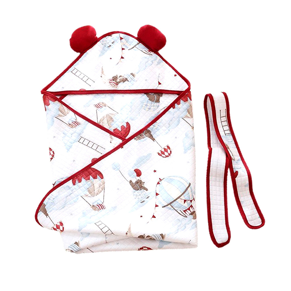 Red Hot Air Baloon wrapper Blanket with Hood for Newborn and Infants