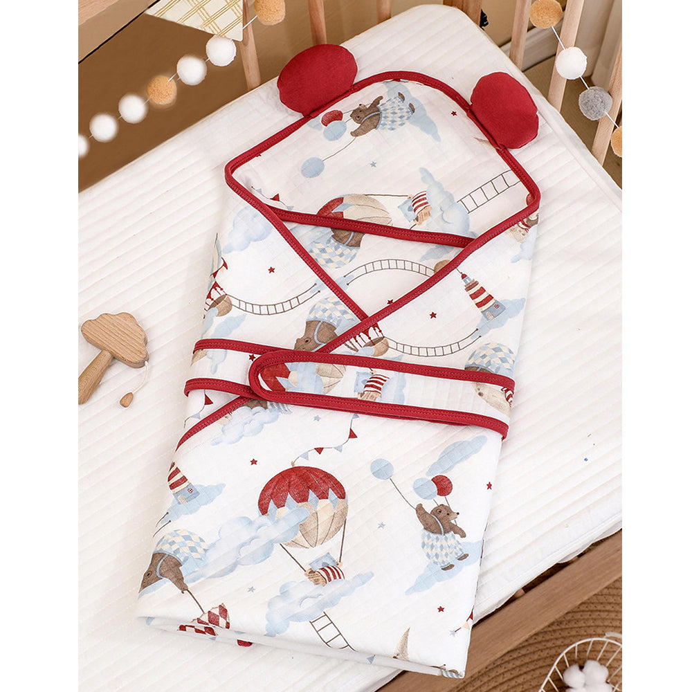 Red Hot Air Baloon wrapper Blanket with Hood for Newborn and Infants