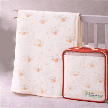 Berry Wooland Theme Soft Quilted Cotton Winter Wrapper with Hood for Newborn & Infants with Free storage Pouch