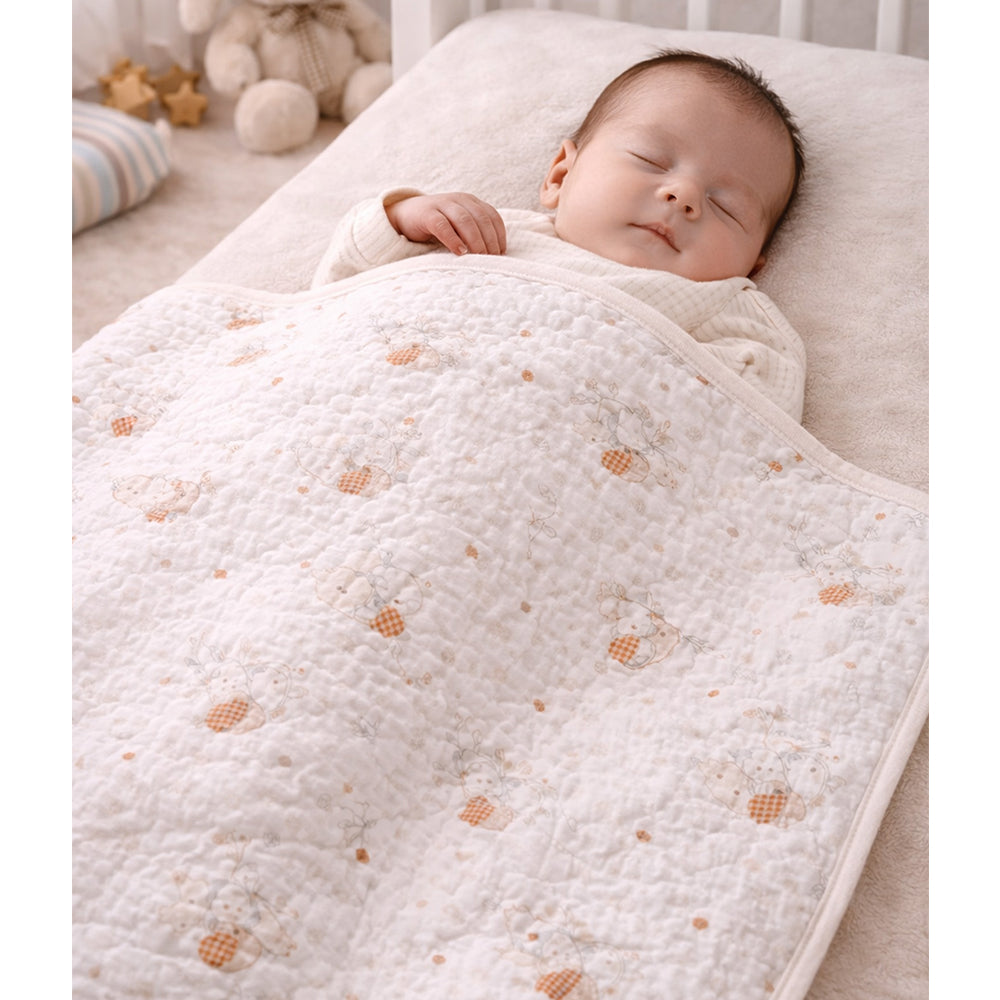 Berry Wooland Theme Soft Quilted Cotton Winter Wrapper with Hood for Newborn & Infants with Free storage Pouch