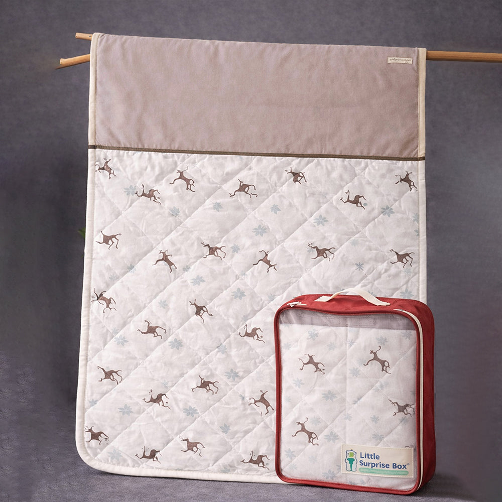 Brown Deer Theme Soft Cotton Winter Wrapper with Hood for Newborn & Infants with Free storage Pouch