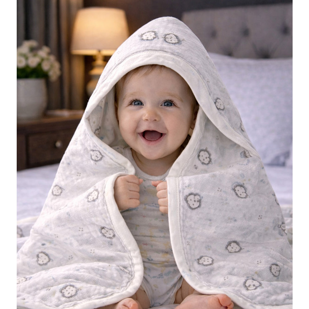 Grey Lion Theme Soft plush Cotton Winter Wrapper with Hood for Newborn & Infants with Free storage Pouch