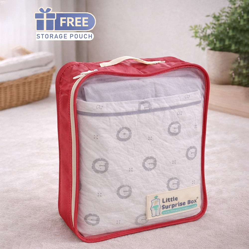 Grey Lion Theme Soft plush Cotton Winter Wrapper with Hood for Newborn & Infants with Free storage Pouch