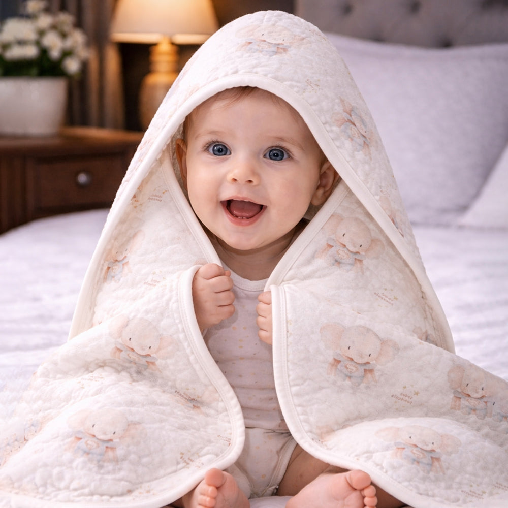 Superhero Elephant Theme Soft Quilted Cotton Winter Wrapper with Hood for Newborn & Infants with Free storage Pouch