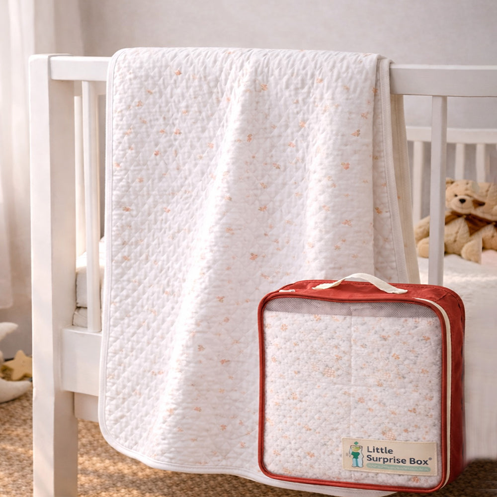 Peach Soft Quilted Cotton Winter Wrapper with Hood for Newborn & Infants with Free storage Pouch