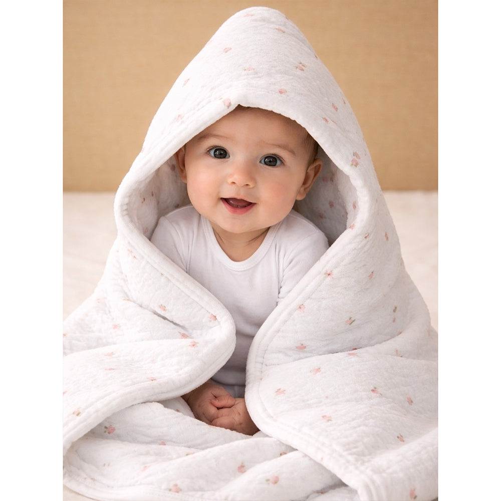 Peach Soft Quilted Cotton Winter Wrapper with Hood for Newborn & Infants with Free storage Pouch
