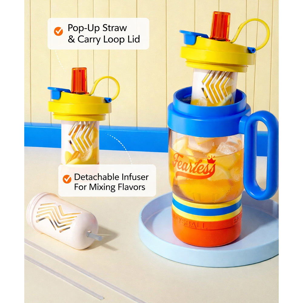 Blue Orange 4 in one Water Bottle , infuser & mini snack box for teens and Adults, 1000ml