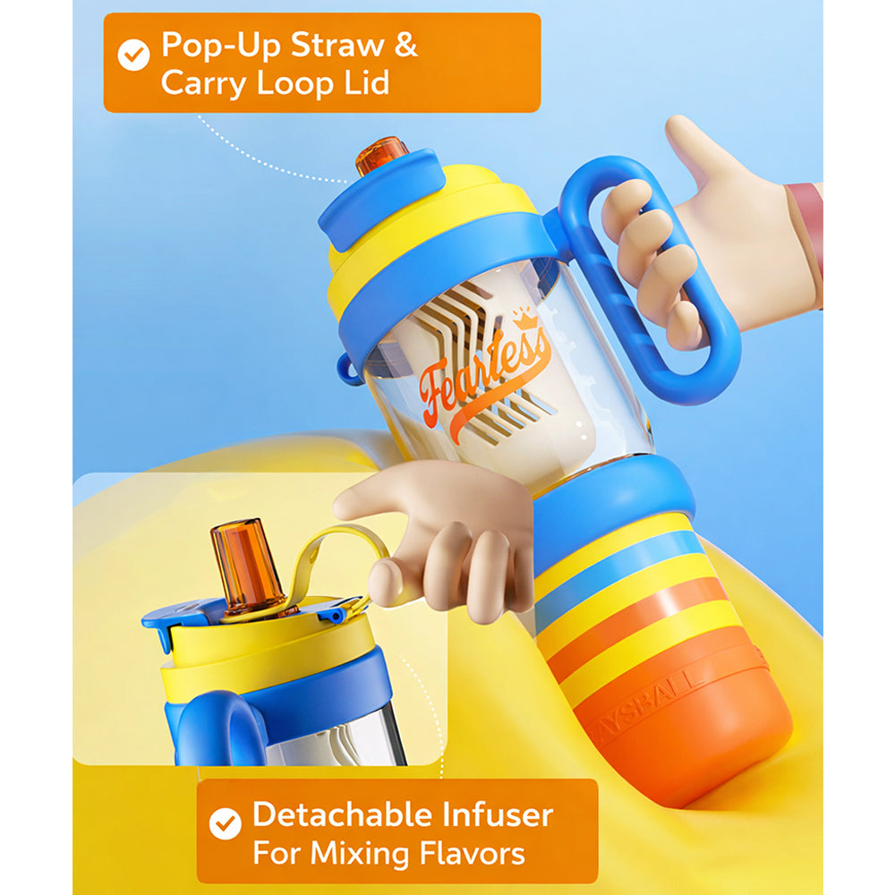 Blue Orange 4 in one Water Bottle , infuser & mini snack box for teens and Adults, 1000ml