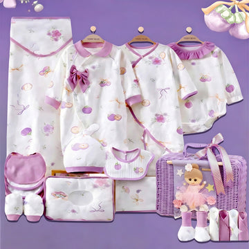 23 pcs Fairy Bow Newborn Baby Girl Gift Box set, All Season Wear Hamper with luxury designed Storage Cane Basket (0-12 months)