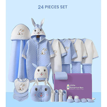 24 Pcs Winter Wear White Blue Dual Bunny Newborn Baby Girl/ Boy Gift Hamper Box