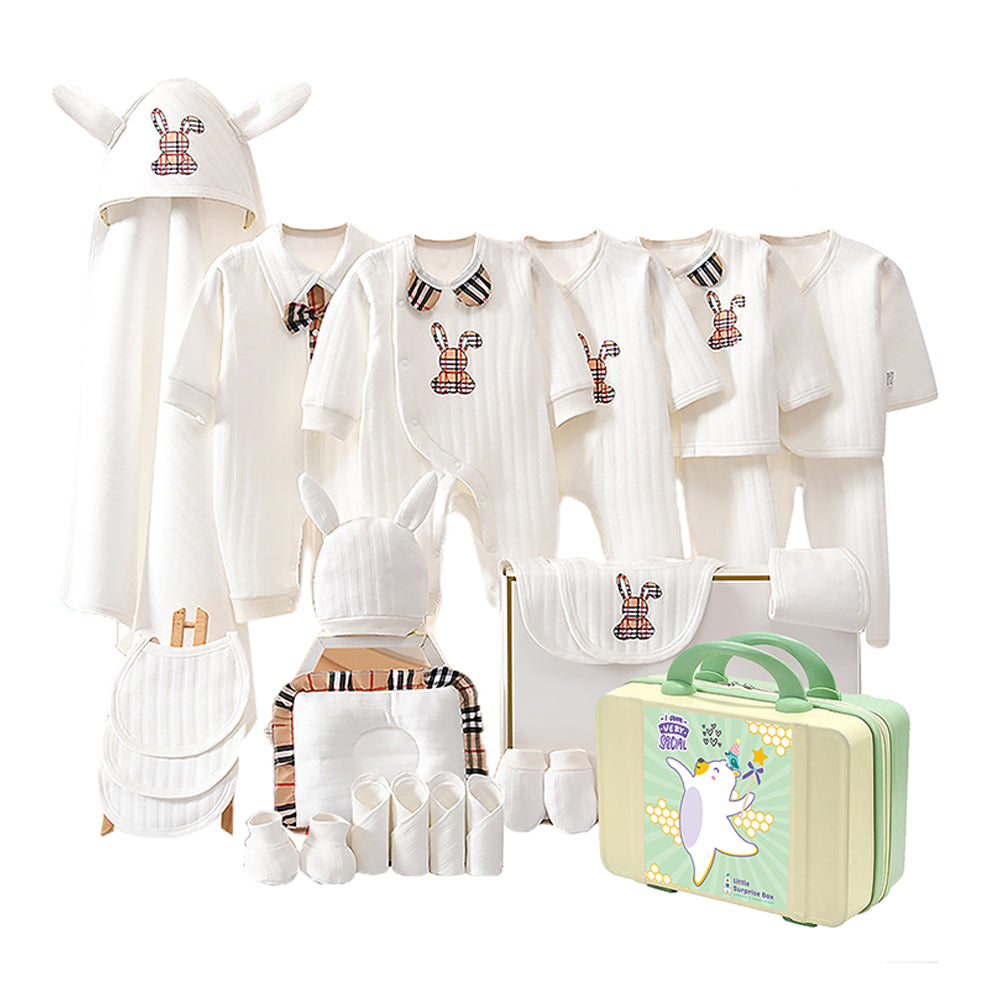 26 pcs White checkered Bunny , Newborn baby Hamper Box