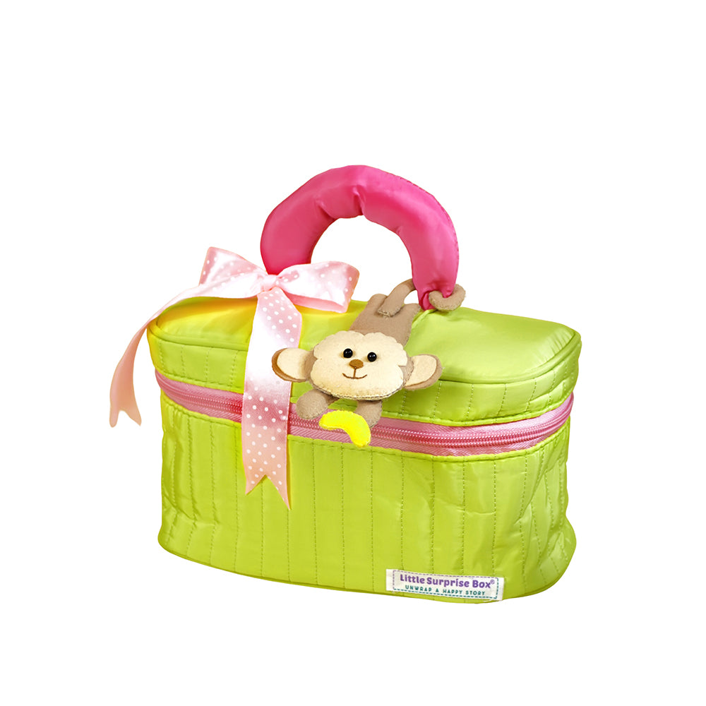 13 pcs Pink Monkey soft satin pouch Newborn Hamper /Gift Box for Baby, 0-6 months