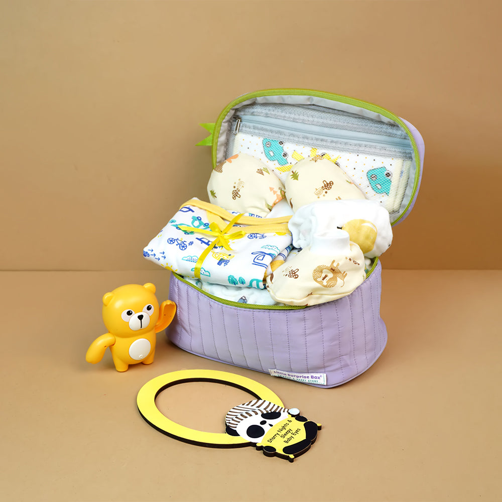 13 pcs Purple Monkey soft satin pouch Newborn Hamper /Gift Box for Baby, 0-6 months