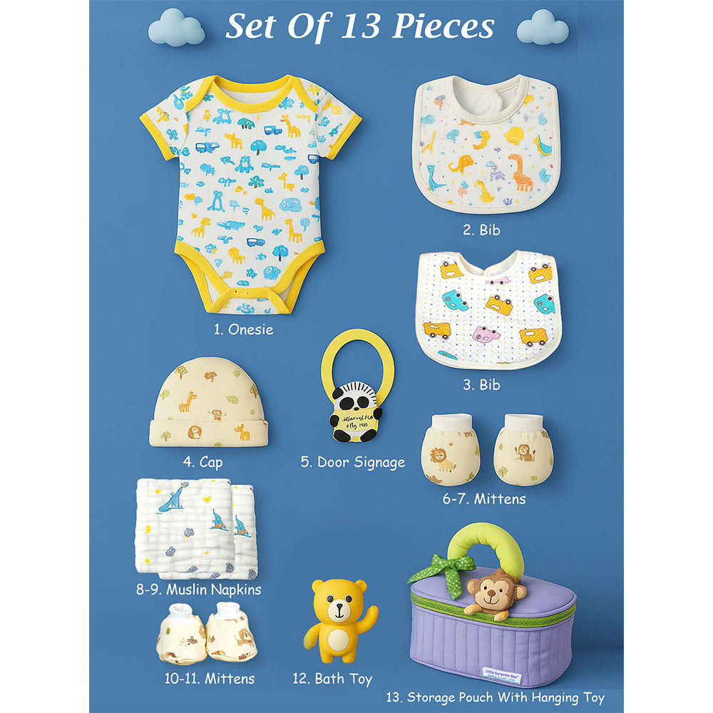 13 pcs Purple Monkey soft satin pouch Newborn Hamper /Gift Box for Baby, 0-6 months