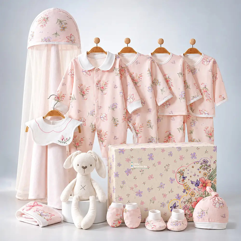 15 pcs Bunny Wings Floral Newborn Baby Girl Gift Box All Season Wear Hamper(0 - 6 months)