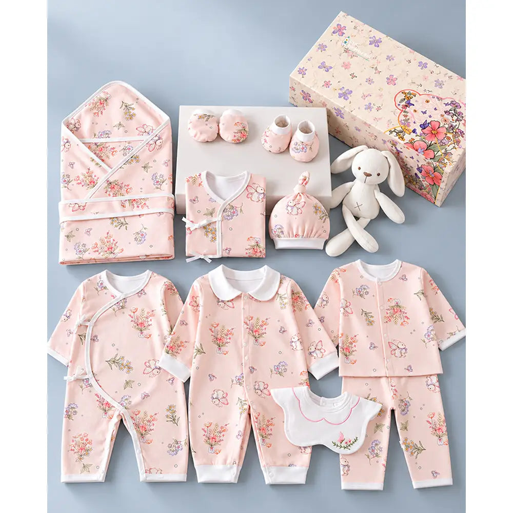 15 pcs Bunny Wings Floral Newborn Baby Girl Gift Box All Season Wear Hamper(0 - 6 months)
