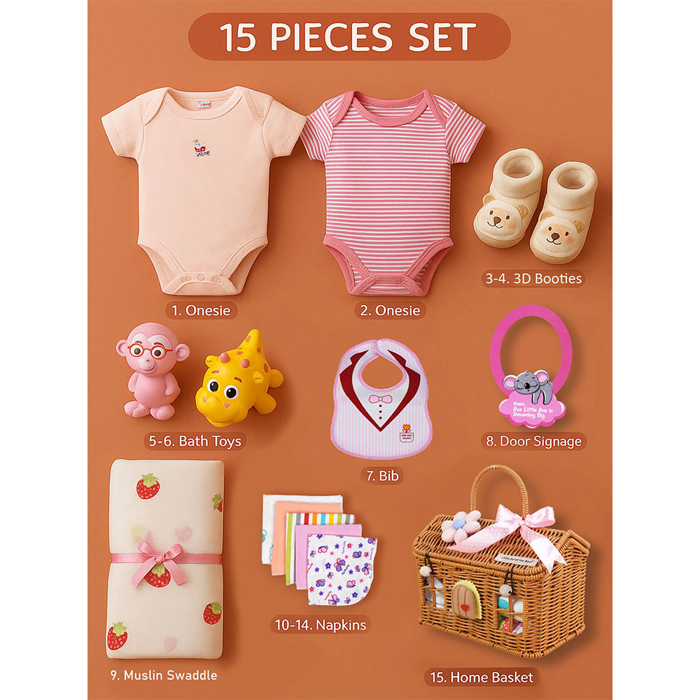 15 pcs Pink Blessed Home Newborn Hamper/Gift Box for Baby Girl