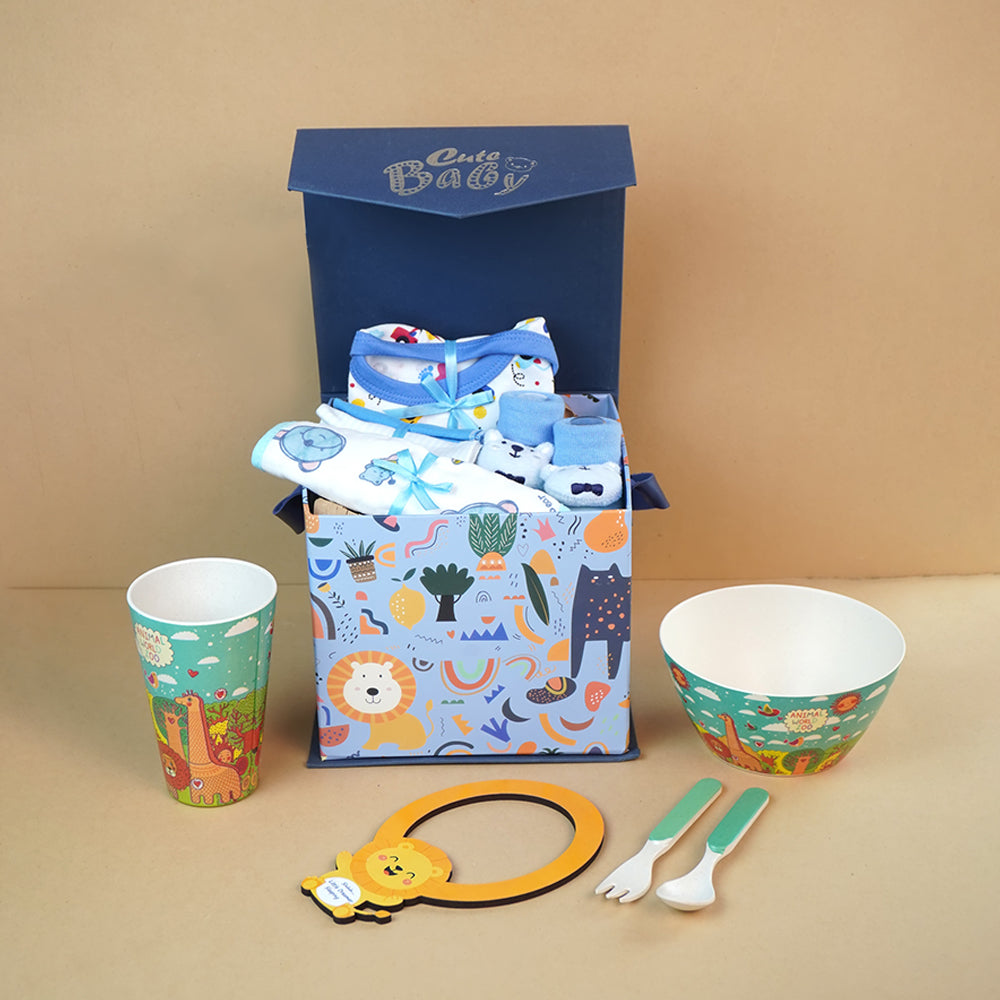 16pcs Blue King Lion Newborn Hamper/Gift Box for Baby Boy, 0-6 months