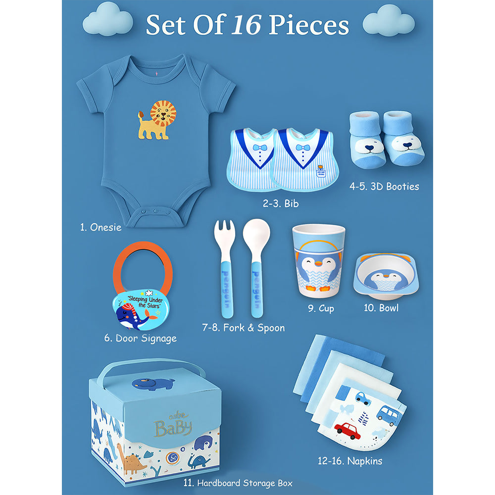 16 pcs Blue Whale Newborn Hamper/Gift Box for Baby, 0-6 months