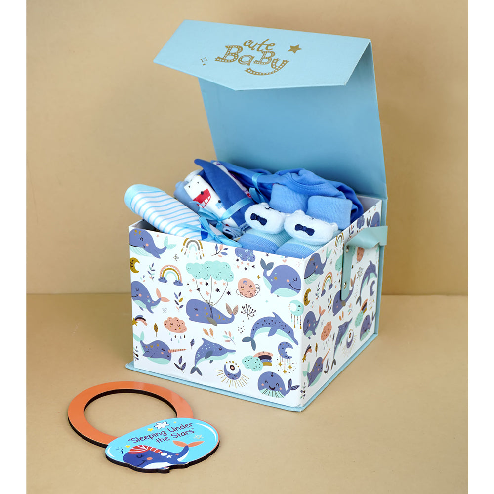 16 pcs Blue Whale Newborn Hamper/Gift Box for Baby, 0-6 months