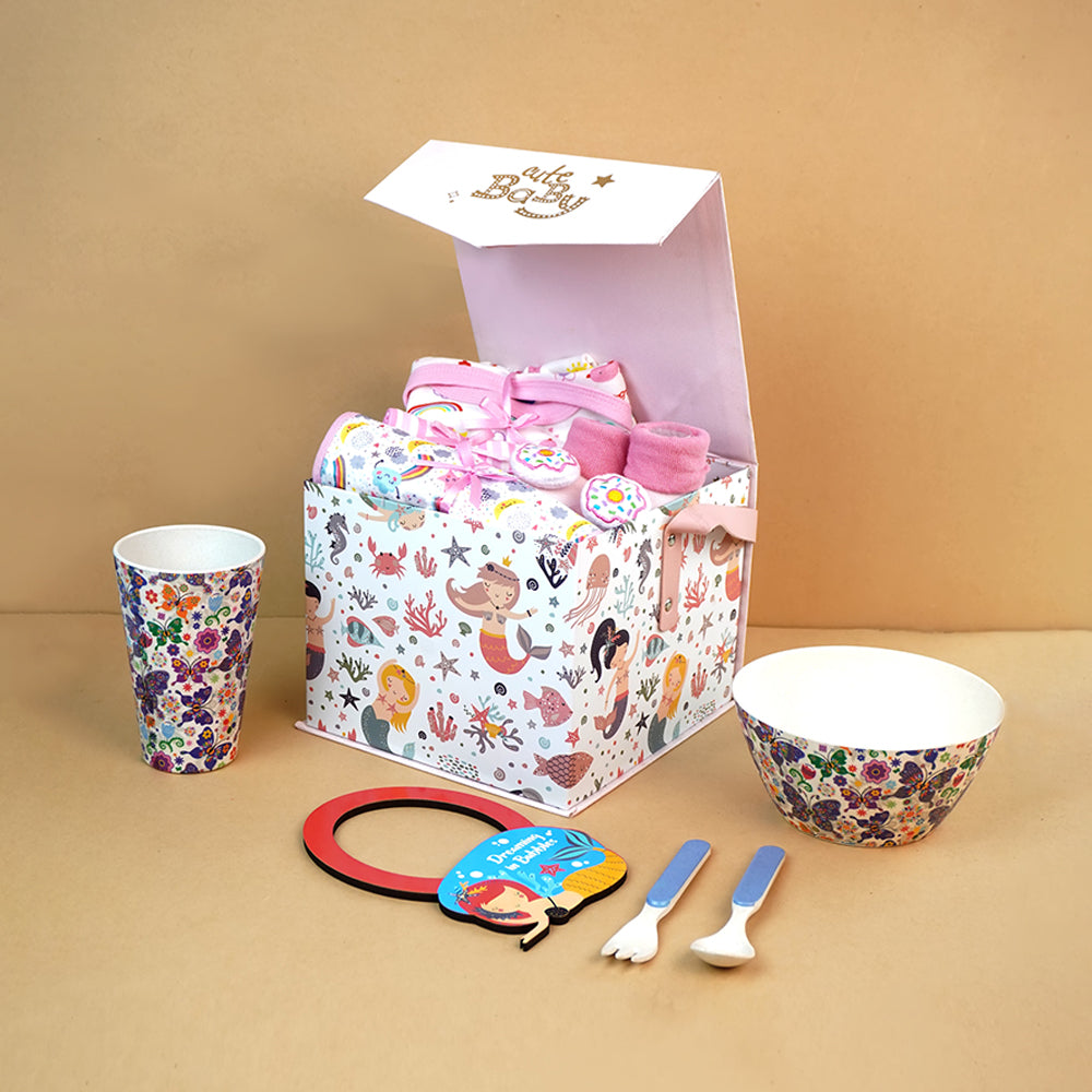 16pcs Pink Mermaid Newborn Hamper/Gift Box for Baby Girl, 0-6 months