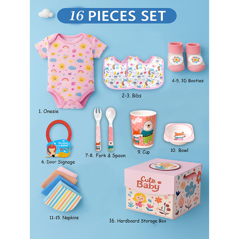 16pcs Pink Mermaid Newborn Hamper/Gift Box for Baby Girl, 0-6 months