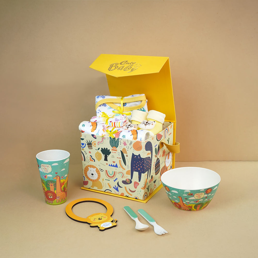 16 pcs Yellow King Lion Newborn Hamper/Gift Box for Baby Boy/Baby Girl, 0-6 months