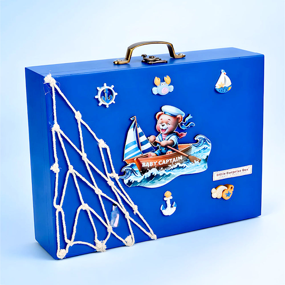 18pcs Nautical Wooden Suitcase Giftbox for a newborn Baby Boy, All season wear Giftset for Baby, 0-6 months