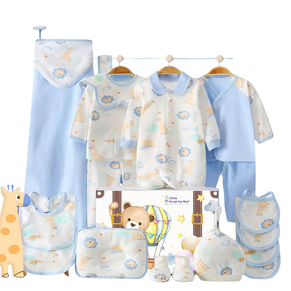 20 pcs Blue Animal Kingdom  Newborn Baby Girl/ Boy Gift Box , all season wear Hamper, (0 - 12 months)