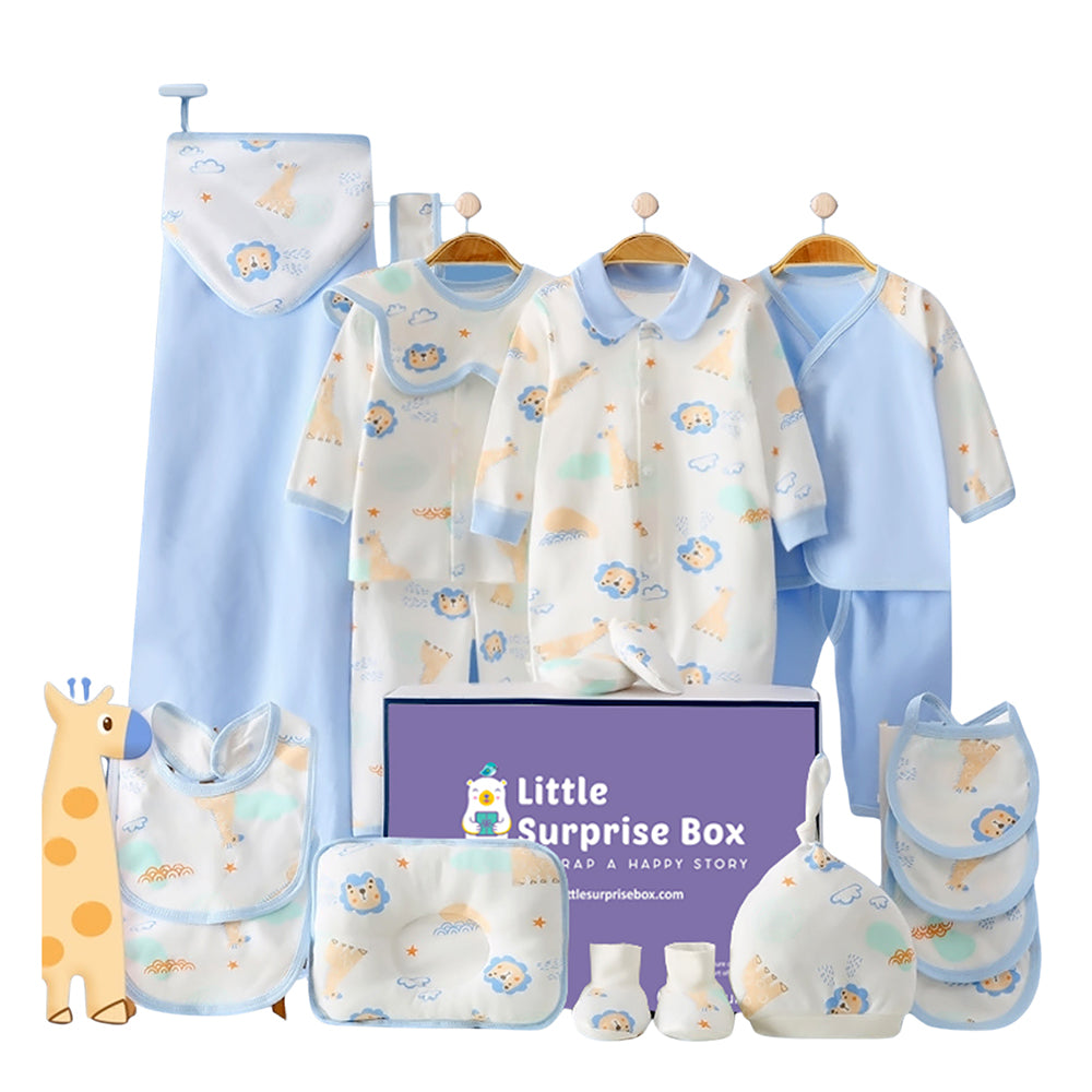 20 pcs Blue Animal Kingdom  Newborn Baby Girl/ Boy Gift Box , all season wear Hamper, (0 - 12 months)