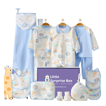 20 pcs Blue Animal Kingdom  Newborn Baby Girl/ Boy Gift Box , all season wear Hamper, (0 - 12 months)
