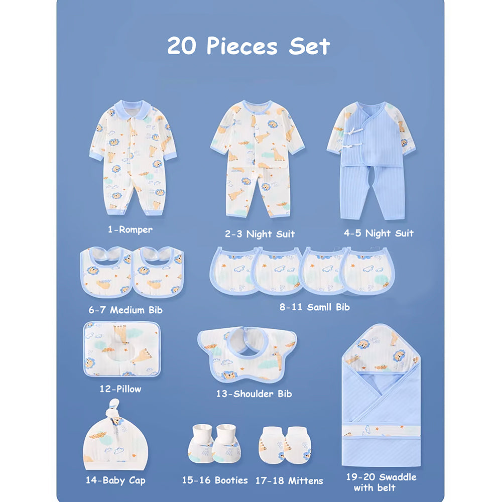 20 pcs Blue Animal Kingdom  Newborn Baby Girl/ Boy Gift Box , all season wear Hamper, (0 - 12 months)