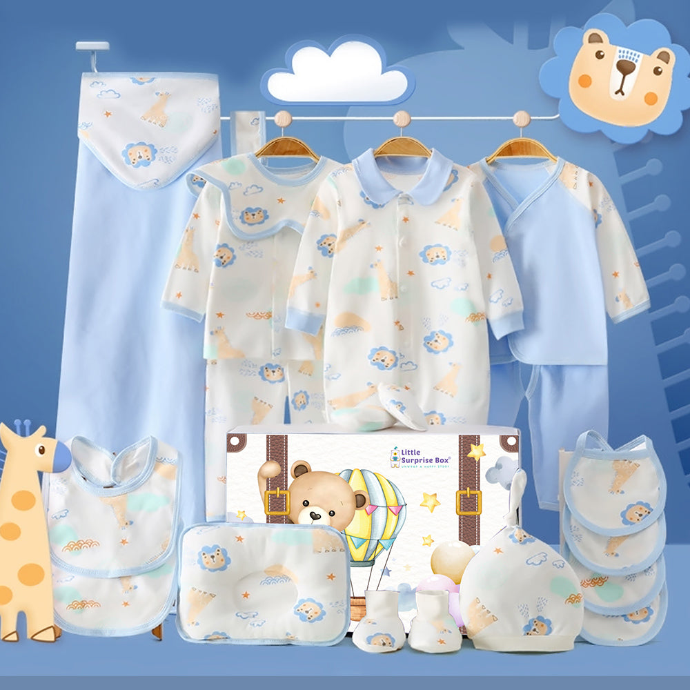 20 pcs Blue Animal Kingdom  Newborn Baby Girl/ Boy Gift Box , all season wear Hamper, (0 - 12 months)